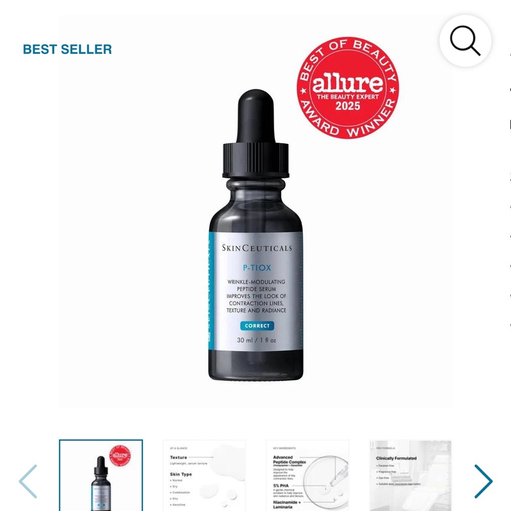 SkinCeuticals P‑Tiox Peptide Serum — Black, Teal, White